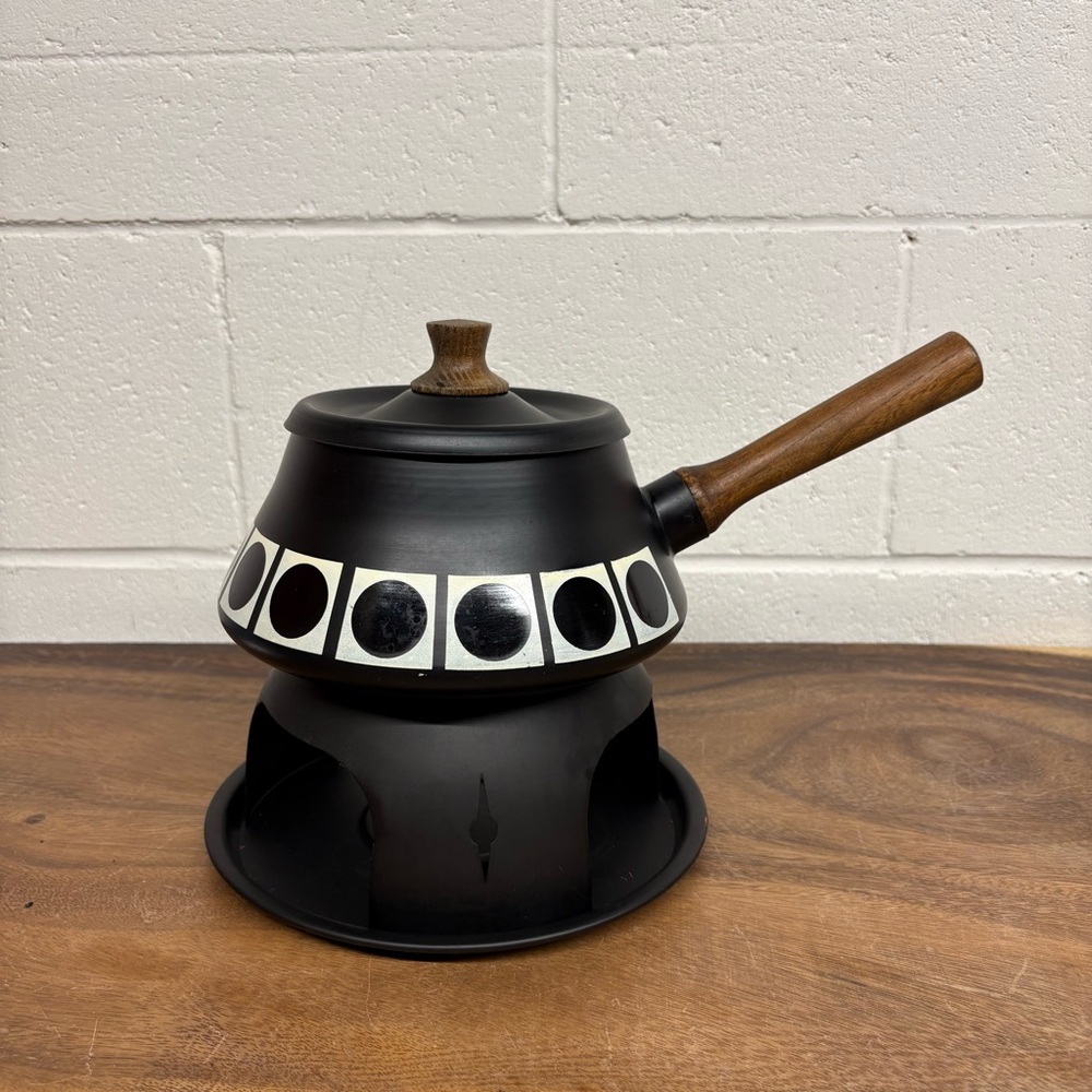 Vintage Imperial Fondue Pot Serving Set, Wood Handles